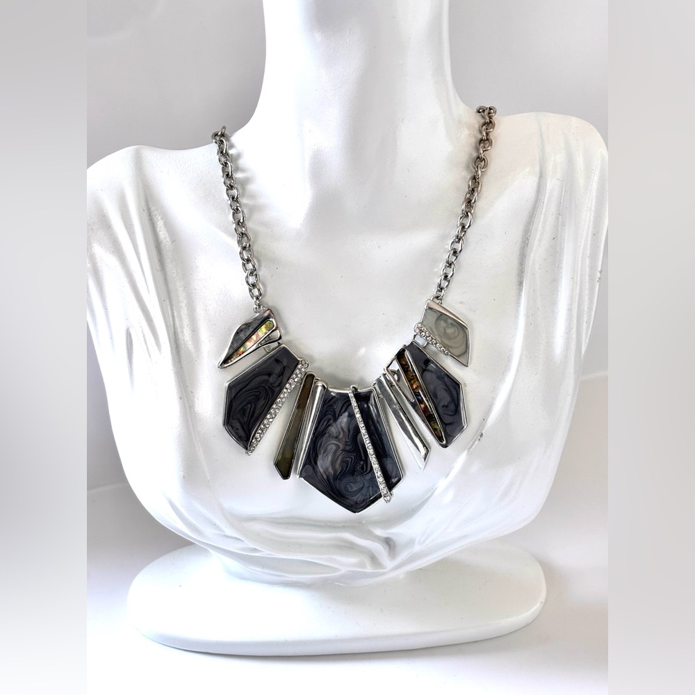 🌷5/25$ Alexis Bittar inspire silver tone marble gray abalone resin necklace